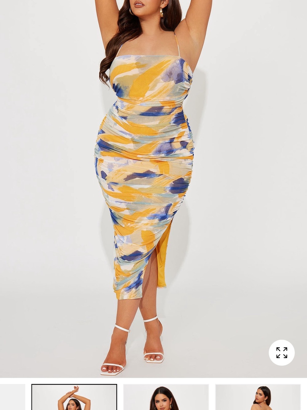 Fashion Nova Yellow and Blue Ruched Spaghetti-Strap Maxi Dress - Picture 2 of 2